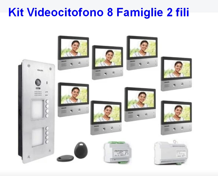 Kit Videocitofono Philips per 8 Famiglie 2 fili